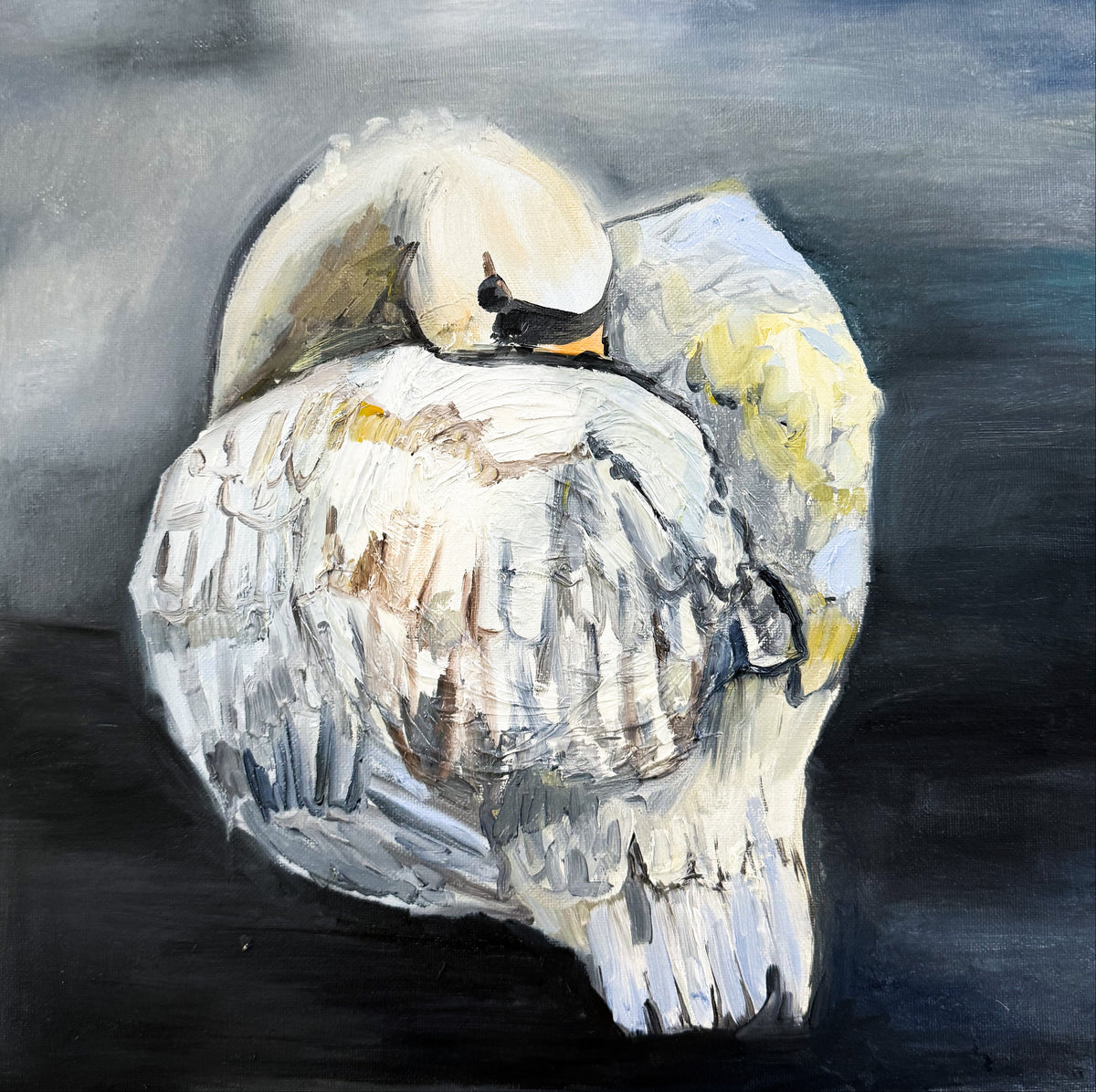 “Rest, Now” | Original Sleeping Swan Oil Painting | Textured Impasto Bird Wall Art | Elegant Moody Wildlife Canvas Decor