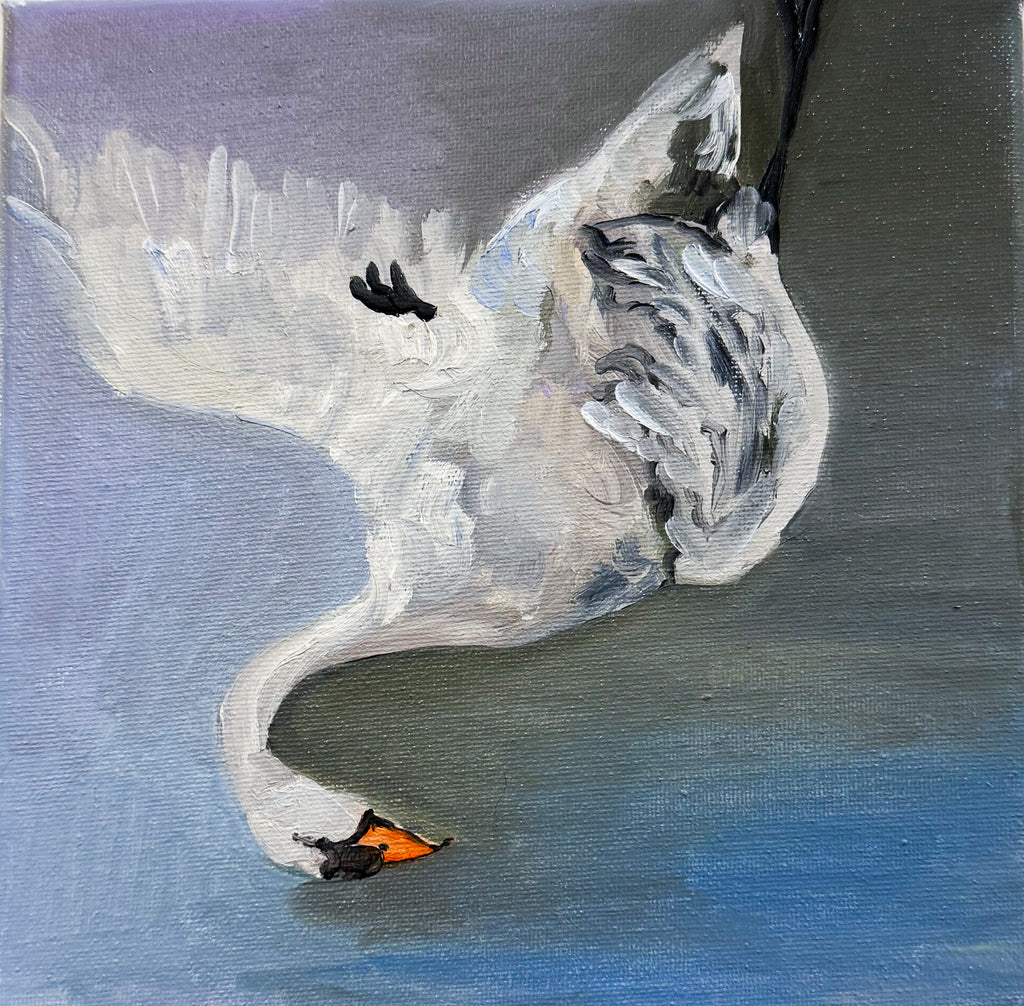 “On Death”| Original Swan Wings Outspread Oil Painting | Impressionist Lake Bird Canvas Art | Pastel Nature Wall Decor (Copy)