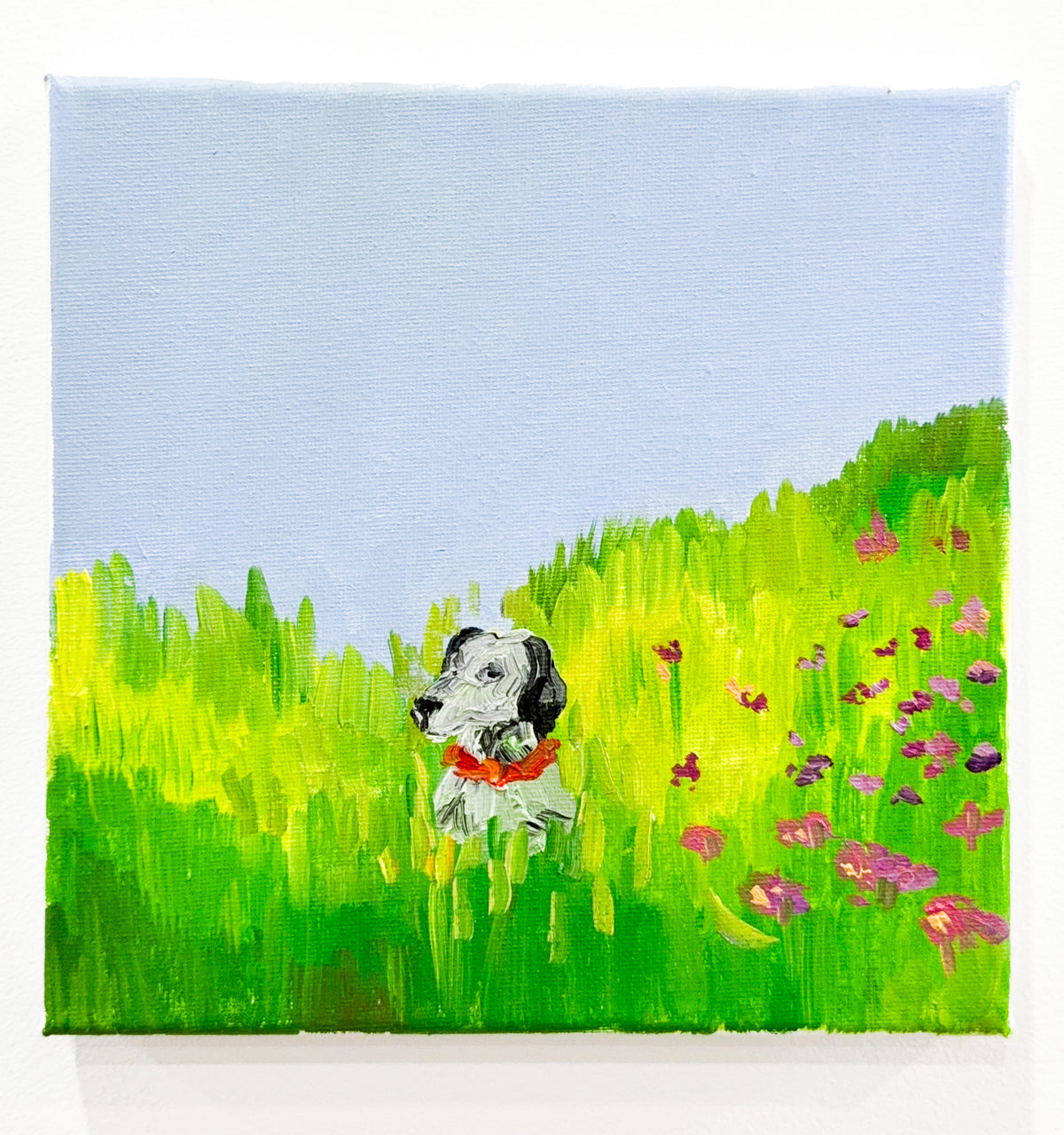 “In the Flowers” | Dog | Oil Painting | Original Painting