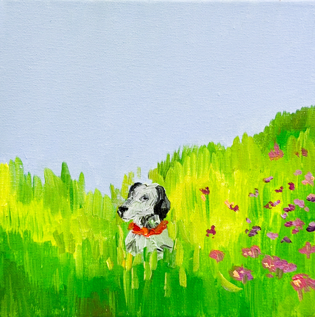 “In the Flowers” | Dog | Oil Painting | Original Painting