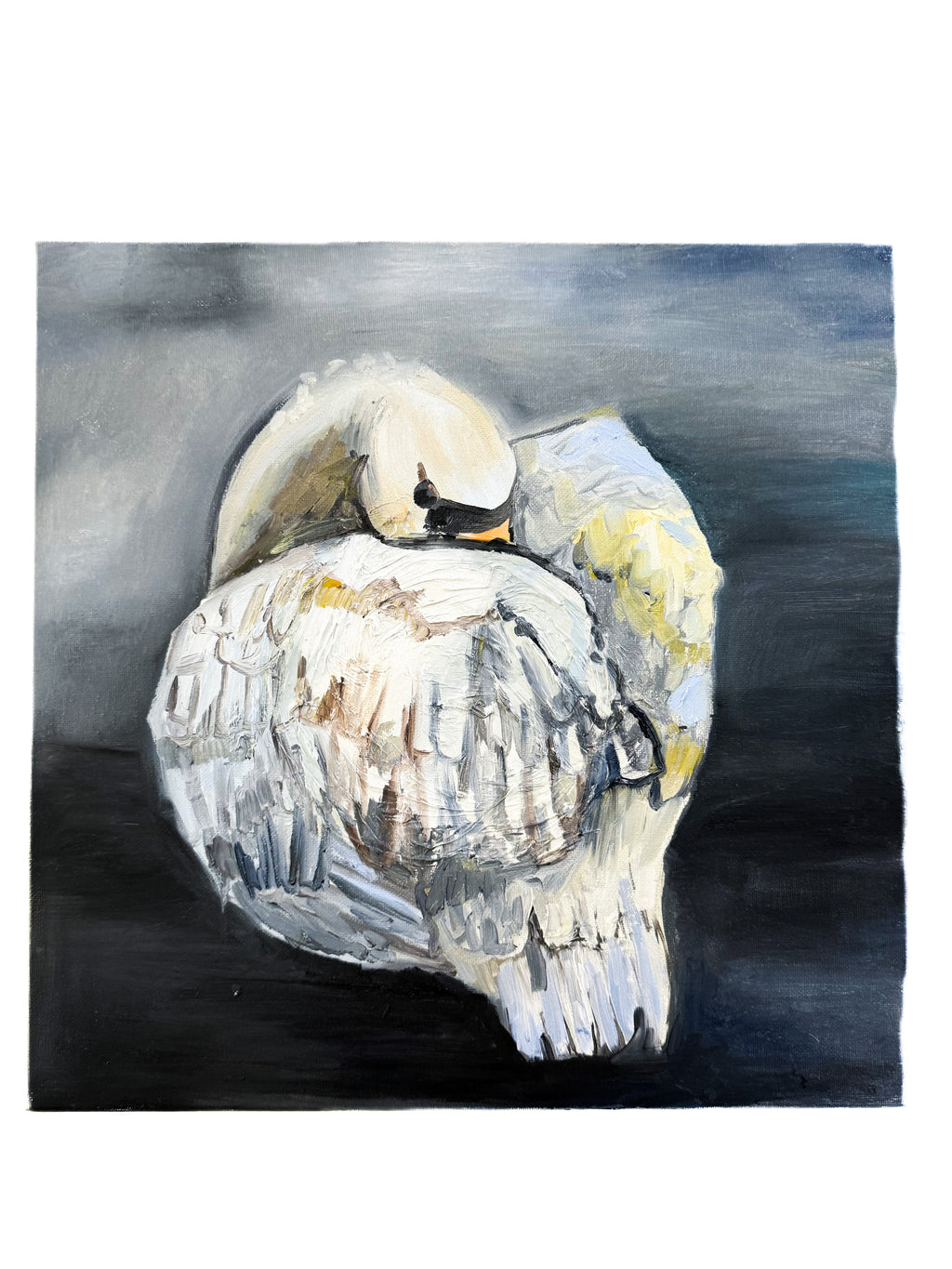 “Rest, Now” | Original Sleeping Swan Oil Painting | Textured Impasto Bird Wall Art | Elegant Moody Wildlife Canvas Decor