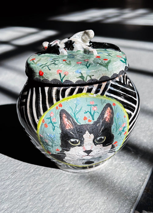 Custom Handmade Ceramic Jar with Lid | Hand-Painted Porcelain Vessel | Food Safe Cookie Jar & Memorial Keepsake